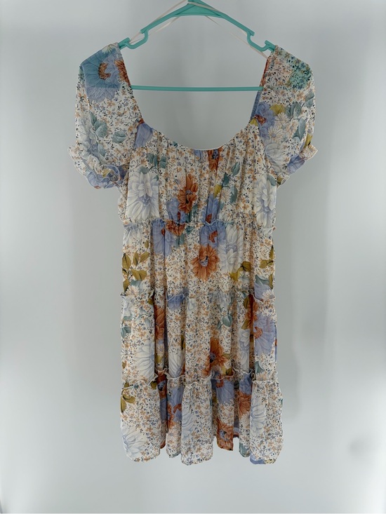 Love Tree Dresses & Skirts - Love Tree Floral Tiered Dress in Cream, Blue & Rust